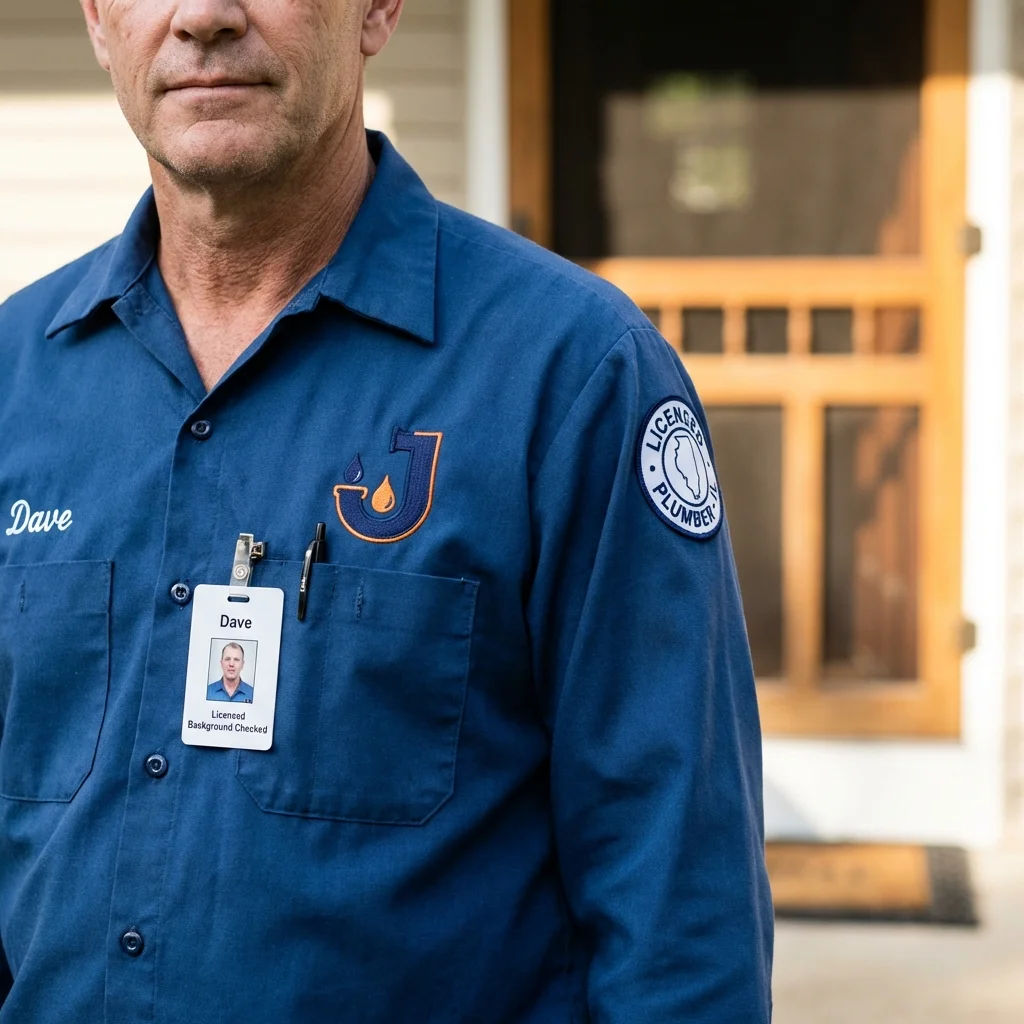Licensed plumber showing ID badge in Tahlequah, OK