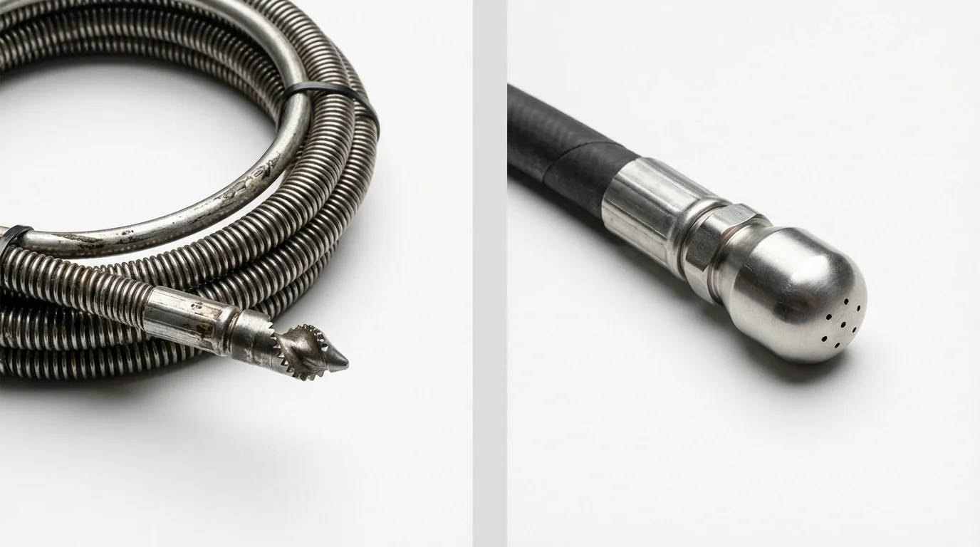 Drain snake cable and hydro jetting nozzle used for drain cleaning in Tahlequah, OK