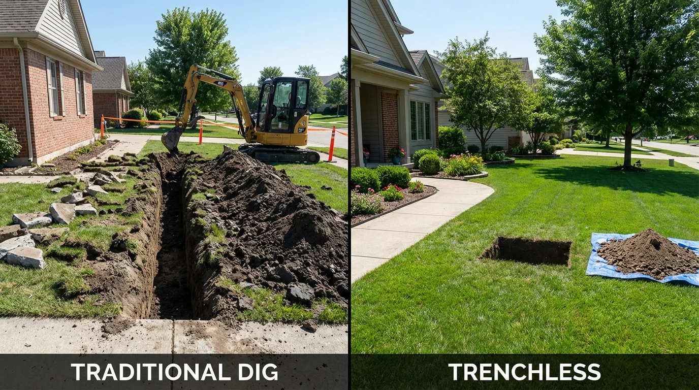 Trenchless sewer repair with minimal yard damage versus traditional excavation in Tahlequah, OK